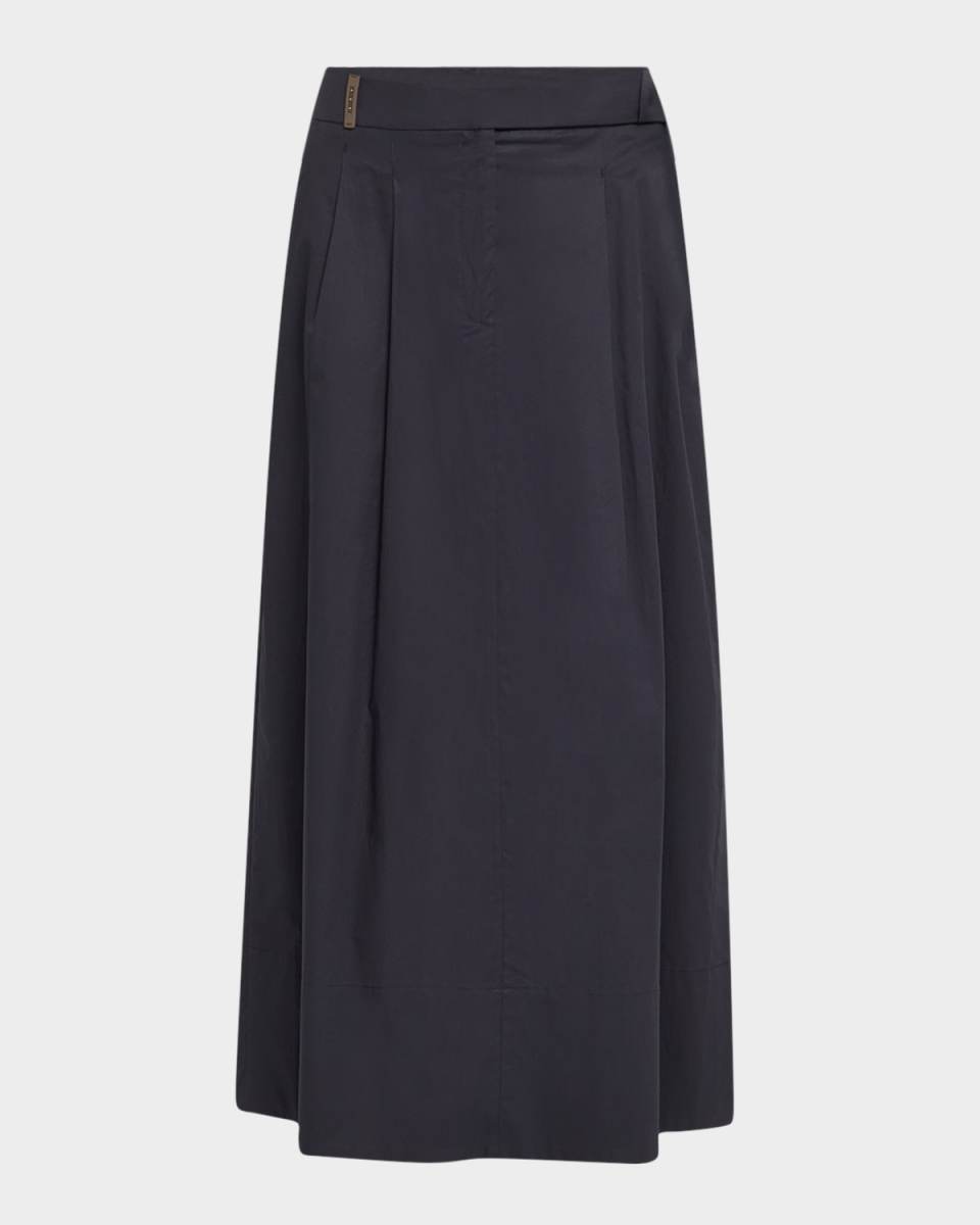 Straight Stretch Cotton Midi Skirt